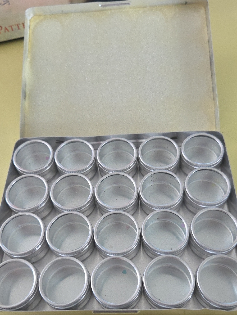 Unused Silver Metal Compact Case With Empty Craft Containers, Candle Containers